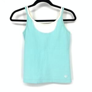 Pearl Izumi Cropped Cami Tank Top Womens Size Small Light Blue White Shelf Bra